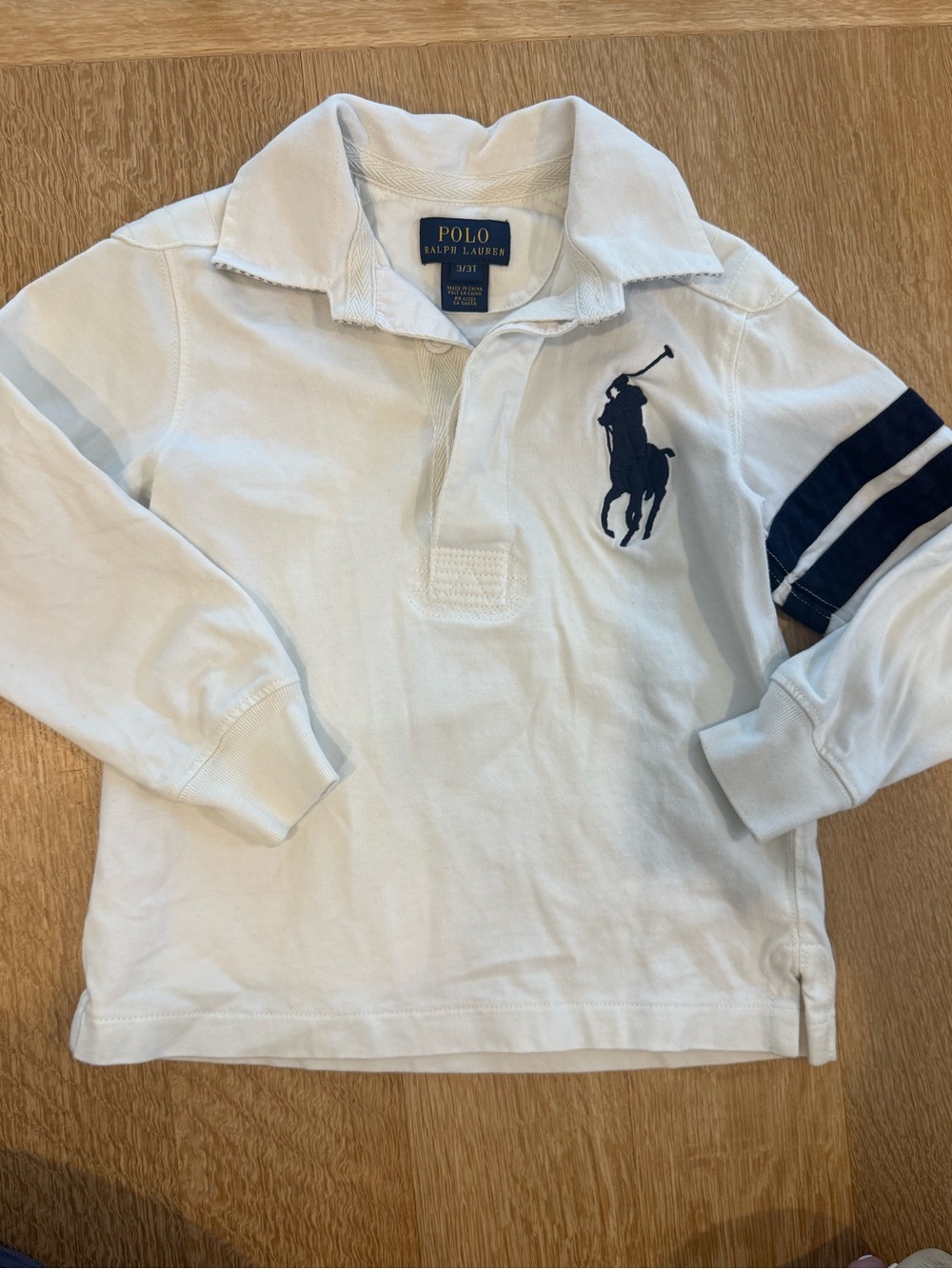 Polo by Ralph Lauren Kids White Long-Sleeve Rugby top- Logo, Stripes, 67 patch